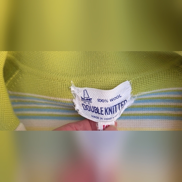 Women's   Vintage 100% Wool Sweater, Blue.green. Made In Hong Kong Uk Size 18 - Picture 7 of 8